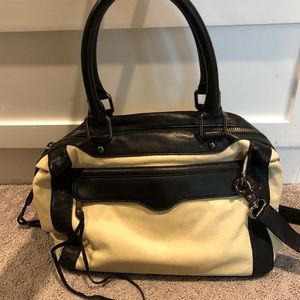 Rebecca Minkoff Leather MAB satchel in cream and black